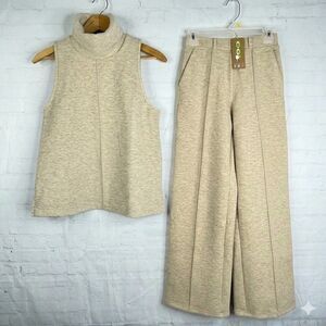 OGL 2 Pc Wool Blend Set Womens XS Tan Sleeveless Top & Straight Leg Pants